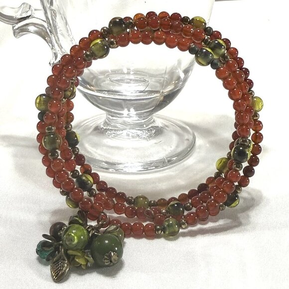 Agate and Glass Bead Memory Wire Bracelet - Picture 1 of 9